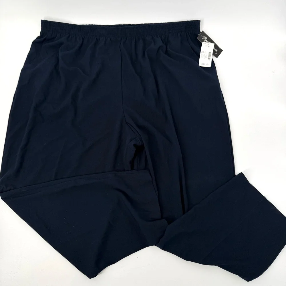 NWT VTG 90s Maggie Barnes 32W Navy High Rise Pants Minimalist Pull‎ On